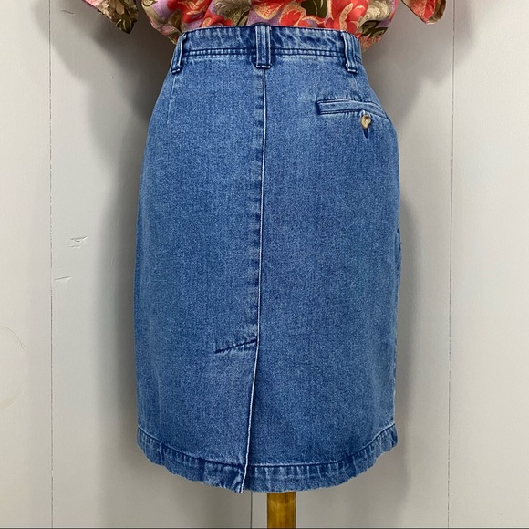 Vintage 90's Eddie Bauer Pleated Denim Pencil Skirt - Picture 4 of 11